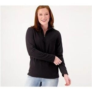Lands End Womens Black Fleece 1/4 Zip Fleece Pullover 1X